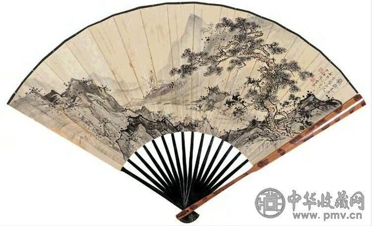 陈少梅 壬午(1942年)作 策杖行吟图 扇面 设色纸本