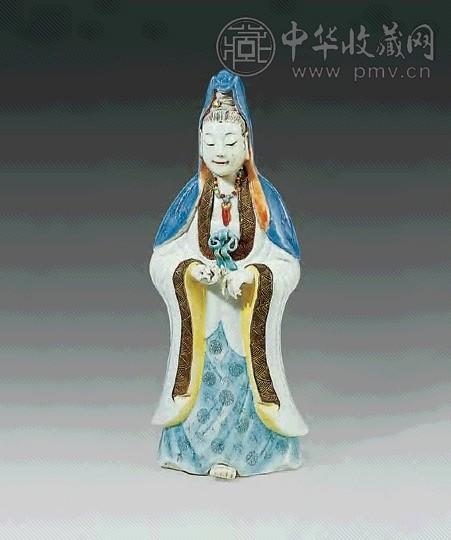 清乾隆 粉彩瓷塑观音