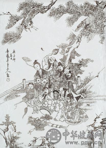 1900年 刻瓷八仙图瓷板