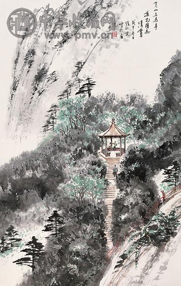 张仁芝 黄山立马亭 立轴 设色纸本