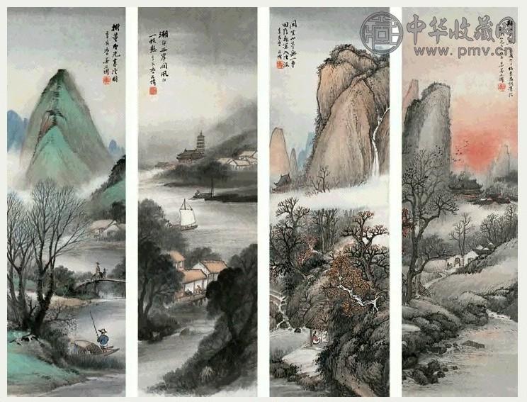 吴石仙 1910年、1911年 山水 镜心 四件 设色纸本