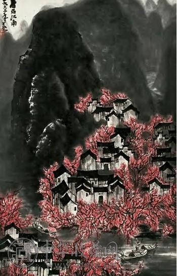 李可染 1963年 春雨江南 立轴 设色纸本