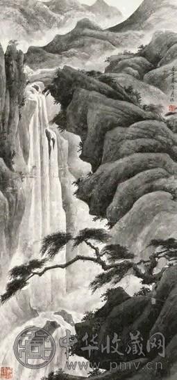 陶冷月 1972年作 匡庐春瀑图 立轴 设色