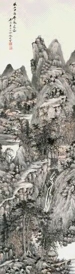 吴琴木 层岚飞瀑图 立轴 设色纸本