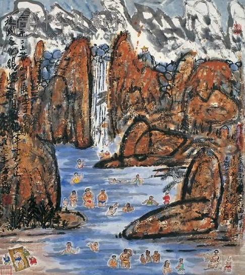 方召麟 山水人物 镜心 设色纸本