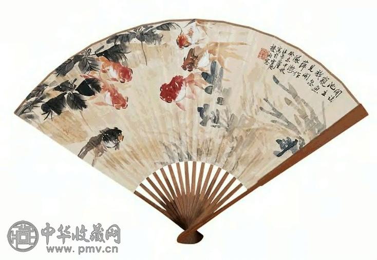 汪亚尘 花鸟 成扇 设色纸本