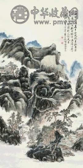 黄宾虹 沤波诗意图 立轴 设色纸本