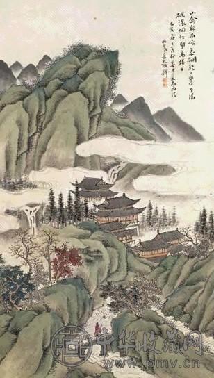 吴穀祥 1899年作 山林夕照 立轴 设色纸本