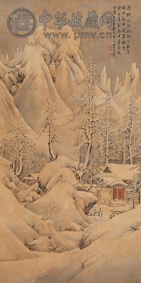 黄君璧 乙卯(1975年)作 幽讵雪景 立轴 设色绢本