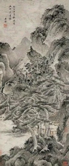 王鉴 1665年作 九峰读书图 立轴 水墨纸本