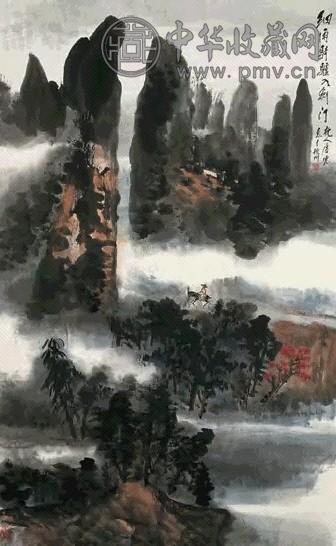 唐云 剑门踏雨图 立轴 设色纸本