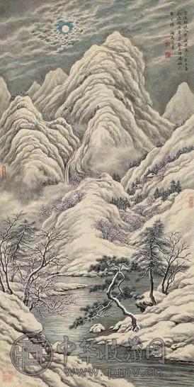 陶冷月 陶为浤 梅山雪溪 立轴 设色纸本