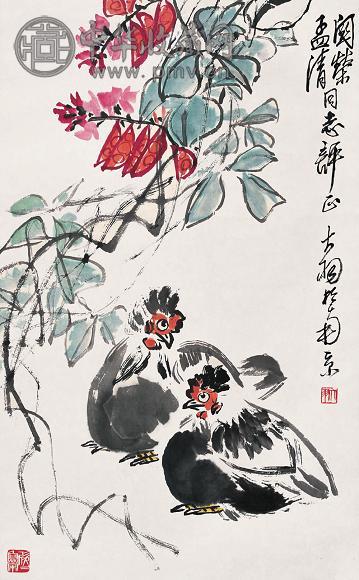 陈大羽 豆篱双吉 镜心 水墨纸本
