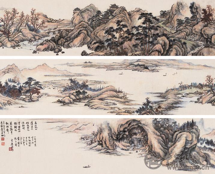 吴徵 辛酉(1921年)作 江山揽胜 手卷 设色纸本