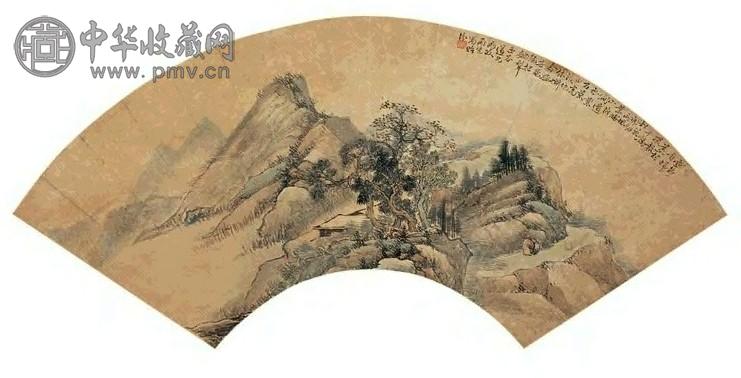 汤贻汾 溪山无尽图 扇面 设色纸本