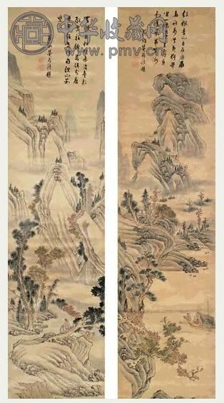 红树青山 屏条 设色绢本