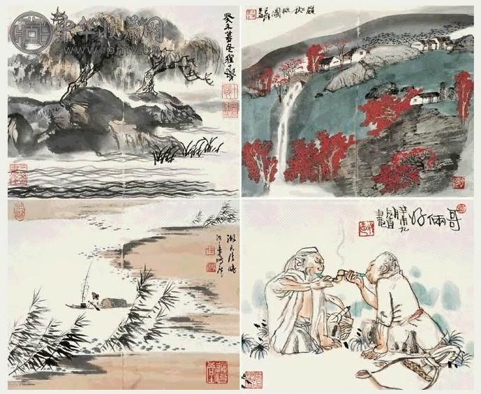 程十发 山水 册页 十一开 设色纸本