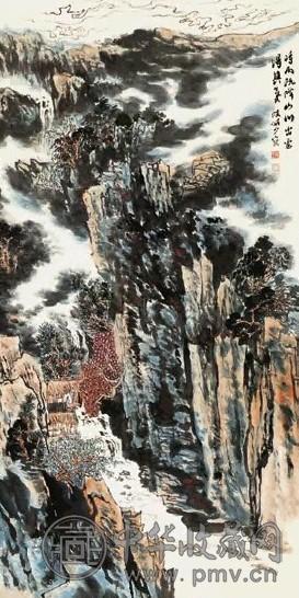 陆俨少 1913年作 云山霁雨 轴 设色纸本