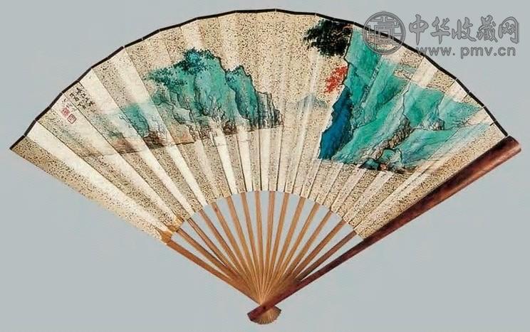 沈绮文 山水、书法 扇面 纸本