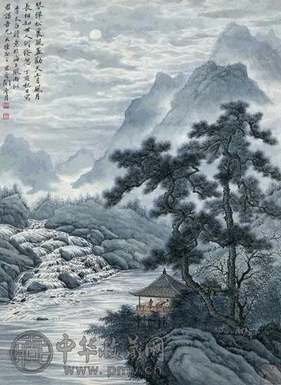 陶冷月 1947年 明月松风图 镜片 纸本设色