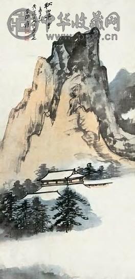 现代 张大千 秋山萧寺 轴