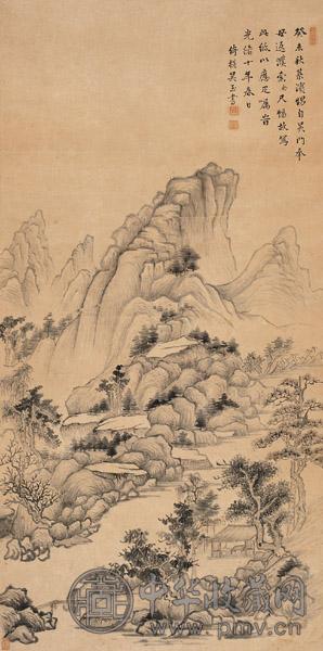 吴玉书 甲申(1884年)作 山水 立轴 水墨纸本