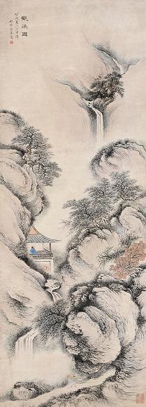 蔡嘉 观瀑图 立轴 纸本