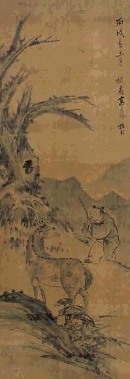 高其佩 人物 鹿 立轴 纸本