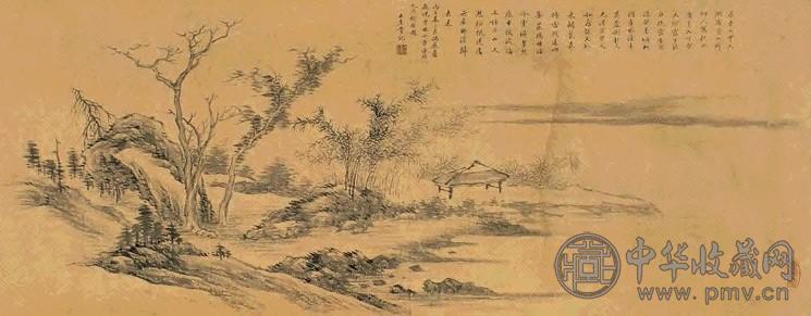 胡义赞 1876年作 仿倪云林山水 横幅 水墨纸本