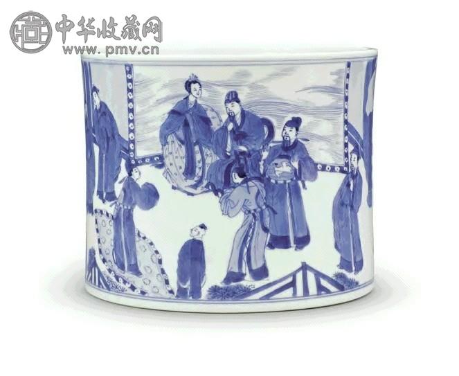 清 康熙 青花“郭子仪祝寿”纹笔筒