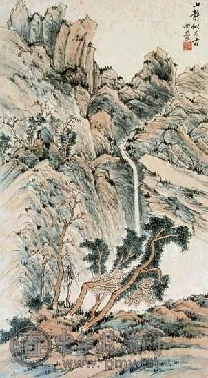 南萱 山水 立轴 设色