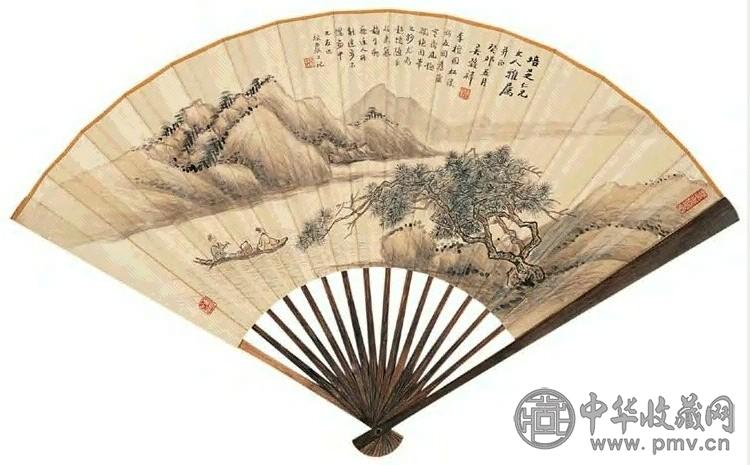 吴榖祥 壬寅(1902)、癸卯(1903) 松溪访友 楷书 扇面 设色纸本