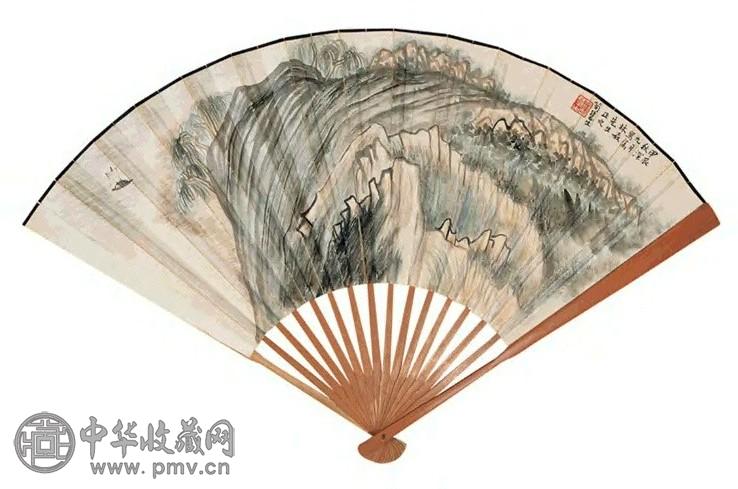 荀慧生 柳湖放棹 成扇 设色纸本