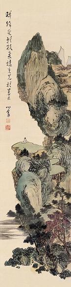 溥儒 云峰远眺图 立轴 设色绢本