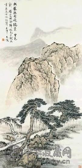 近现代 贺天健 秋山策杖 镜心