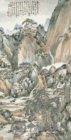 陈半丁 1956年作 山水清音 图轴 纸本设色