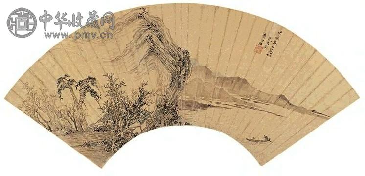 查士弘 山水 扇面 水墨金笺