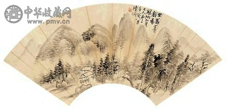 陆恢 壬寅(1902年)作 山水 扇片 水墨纸本