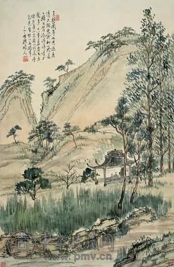 陈树人 1929年 游山阴兰亭图 立轴 设色纸本