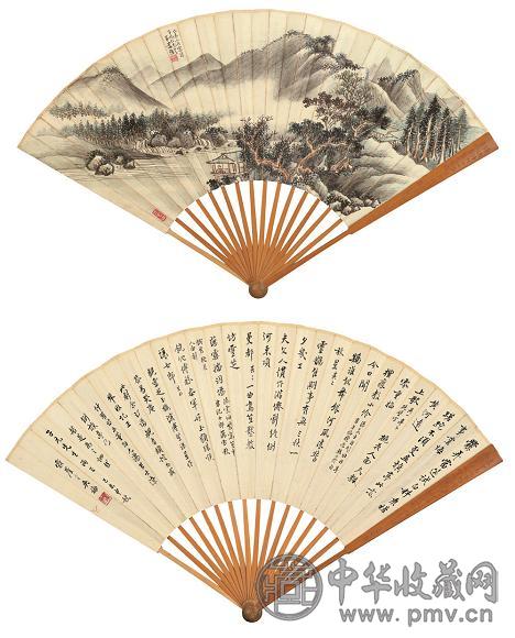 萧愻 吴梅 己未(1919年)作 溪山雨后 观剧诗四首 设色纸本