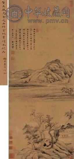 董其昌 仿倪高士山水 立轴 水墨绢本