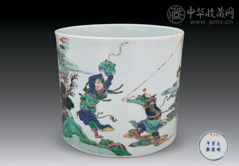 大清康熙年製筆筒 清康熙五彩人物圖筆筒| Chinese Art |
