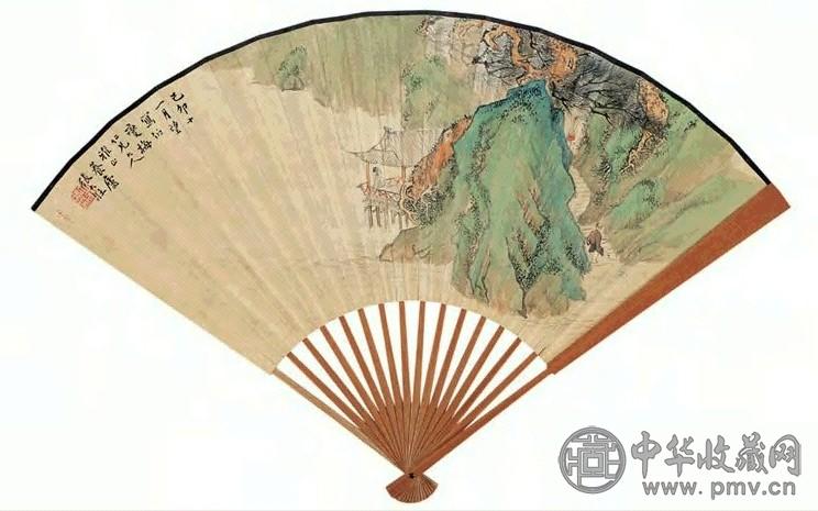 张大壮 己卯(1939年)作 临流清赏图 成扇 设色纸本