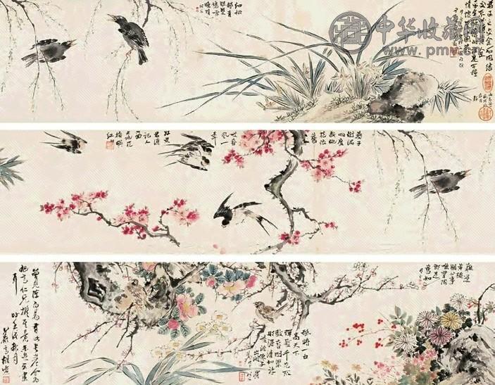 胡公寿 壬戌(1862年)作 百花微痕 手卷 设色纸本