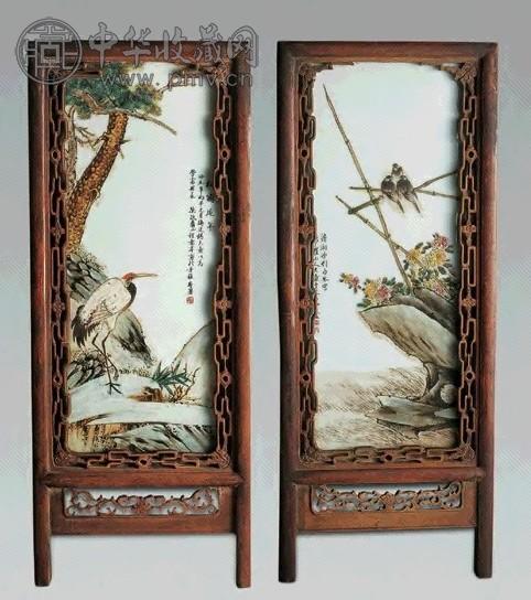 民国 粉彩花鸟瓷板(2件)