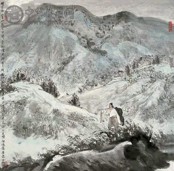亚明 南山种豆图 镜心 设色纸本