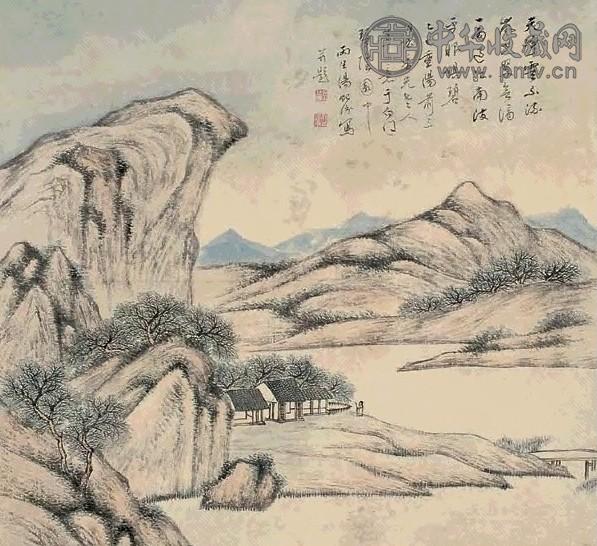 汤贻汾 乙巳(1845年作) 山水 屏轴 设色纸本