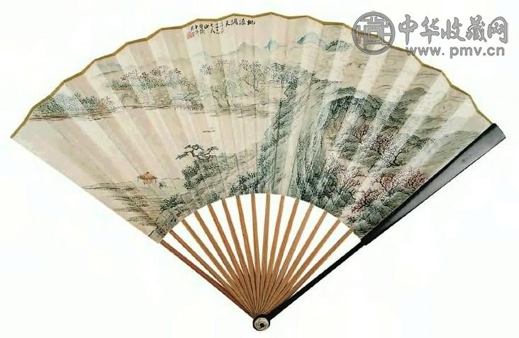 韩守瑜 山水 书法 扇面 纸本