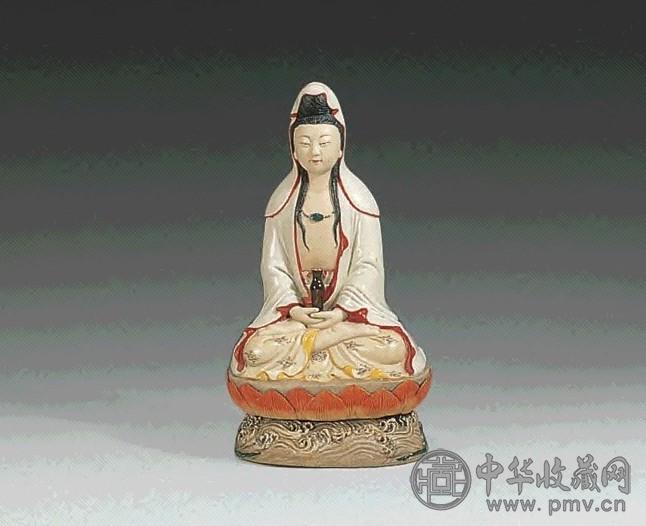 民国 曾龙升作雕瓷观音像