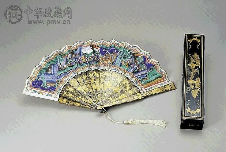 清晚期 贴片彩绘人物图扇